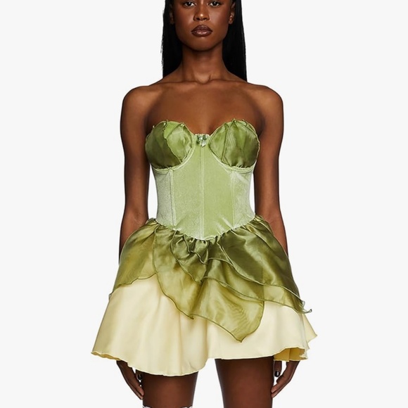 Dolls Kill Green Enchanting Princess Costume - Satin Velvet Dress with Tiara by - Picture 4 of 5